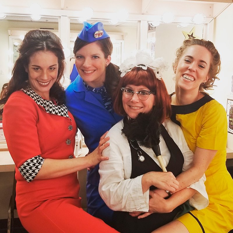 Women in the Boeing Boeing cast backstage