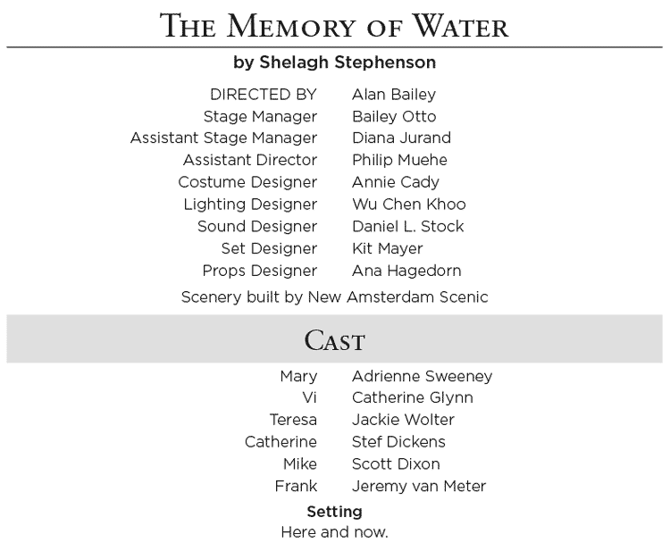The Memory of Water by Shelagh Stephenson, 2013 Cast & Crew